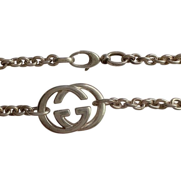 GUCCI Interlocking GG Logo Necklace (16") Sterling Silver - Picture 2 of 7